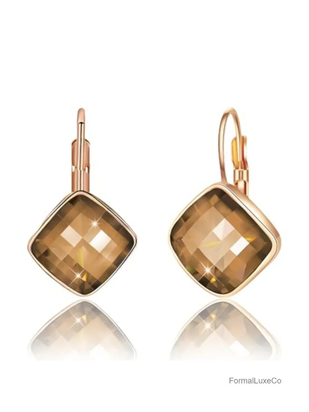 14K Gold Plated Austrian Crystal Leverback Drop Earrings
